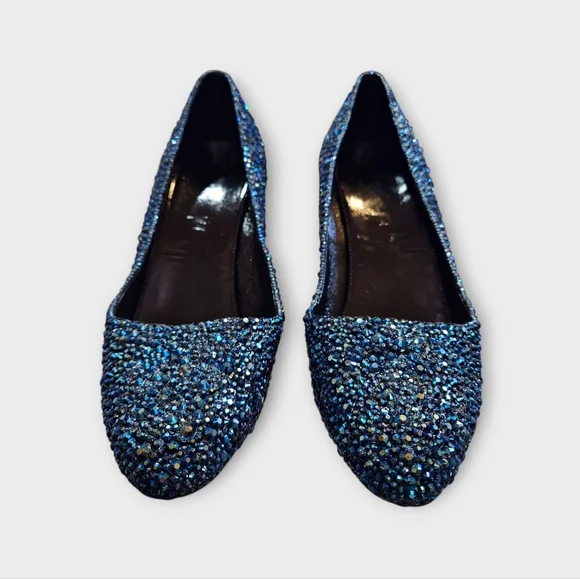 Prada Dark Blue Custom Crystal Tapered Heel Pumps - Picture 8 of 13